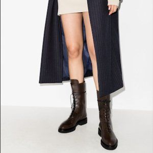 Never Worn - Khaite Conley brown leather combat boots flat heel NWT